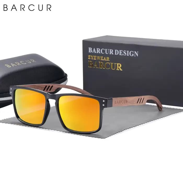 BARCUR-Lunettes de soleil polarisées en bois naturel pour hommes, design original, lunettes de solei