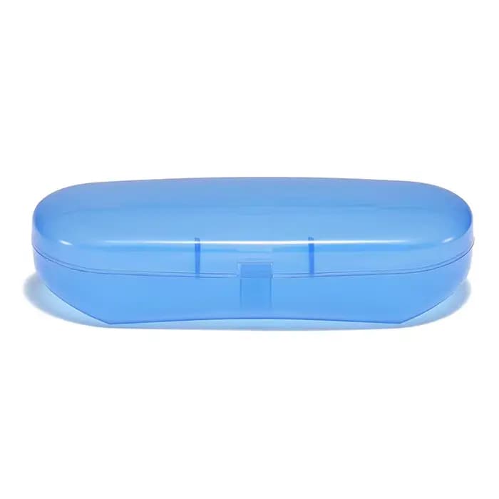 Étui à lunettes transparent bleu, boîte en plastique, miroir plat, boîte de rangement pour lunettes 