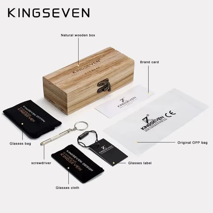 KINGSEVEN 2024 Lunettes de soleil carrées polarisées pour hommes et femmes, monture en bois zèbre, v