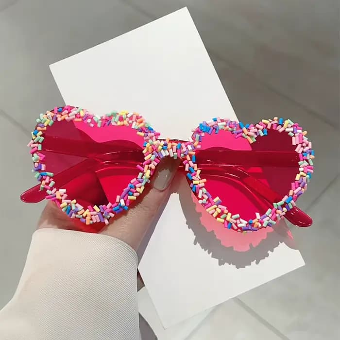 KAMMPT lunettes de soleil en forme de coeur avec Jimmies colorées femmes élégantes lunettes de solei
