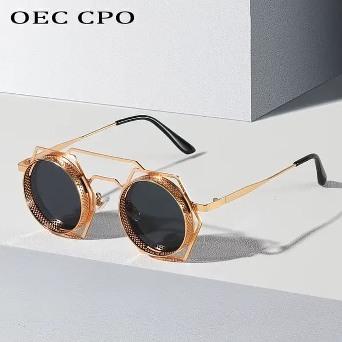 OEC CPO Steampunk lunettes de soleil rondes femmes hommes 2023 maille métallique personnalité lunett