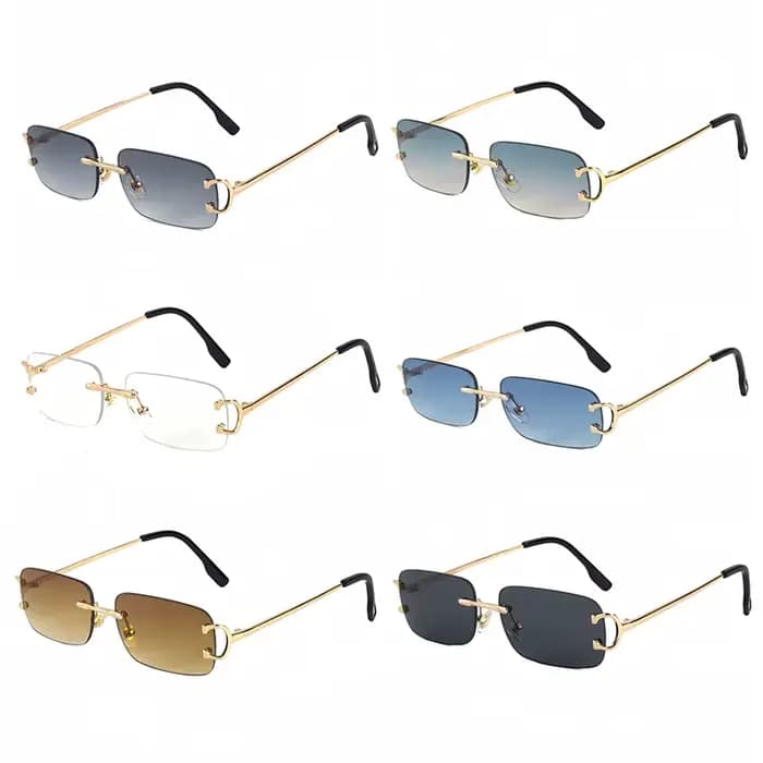 HBK rétro lunettes de soleil sans monture pour femmes hommes petit carré cadre doré marque Design th