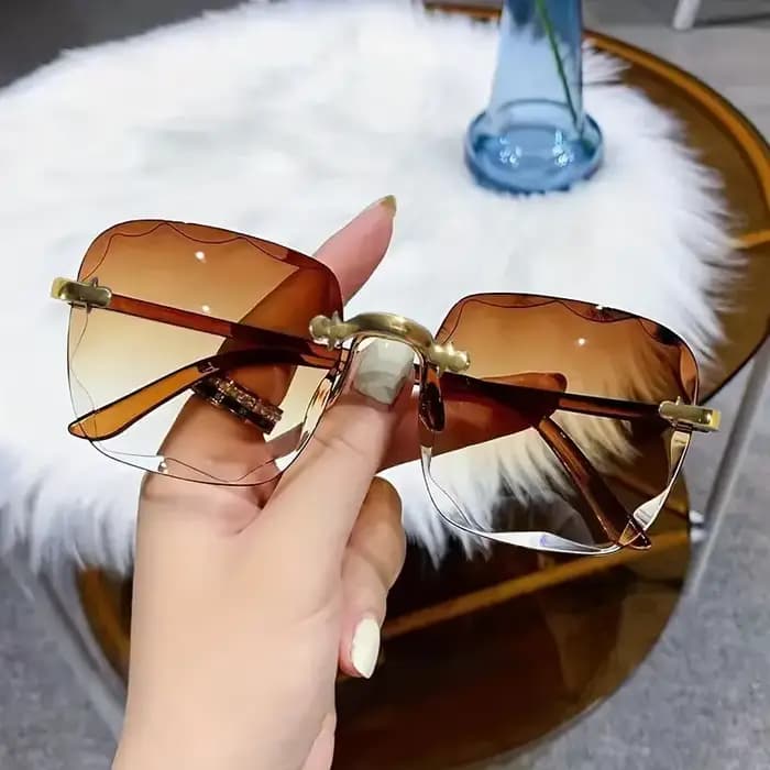 Lunettes de soleil carrées sans monture pour femmes et hommes, marque de luxe, styliste, été, rouge,