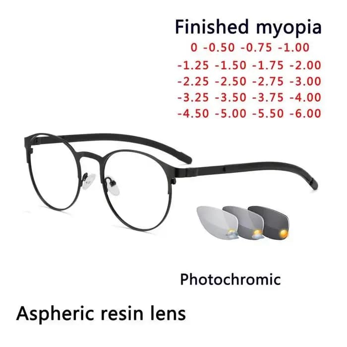 Lunettes photochromiques rétro, monture ronde en alliage, myopie, Protection UV d'extérieur, dioptri