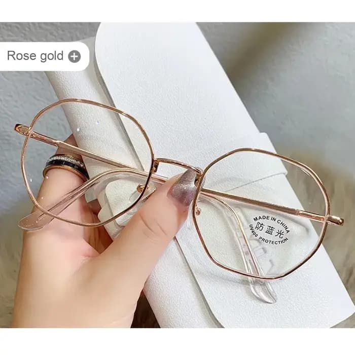 Lunettes Polygone Anti-Lumière Bleue, Monture en Métal, Plates, Transparentes, Confortables, à la Mo