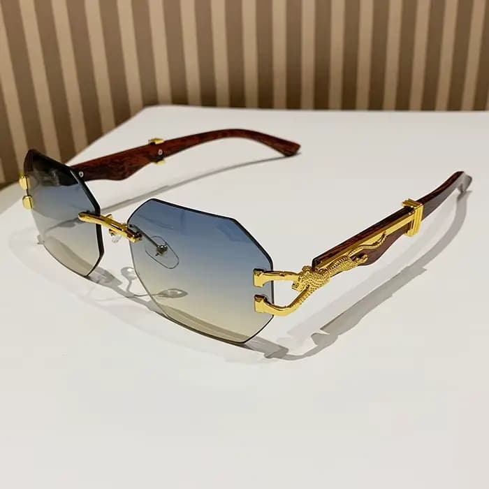 Lunettes de soleil carrées sans bords pour hommes et femmes, avec hexagone rétro, sans cadre, marque