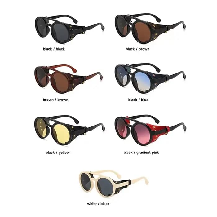 Lunettes de soleil rétro Steampunk pour hommes et femmes, UV400 rondes Punk, Vintage, nuances en cui
