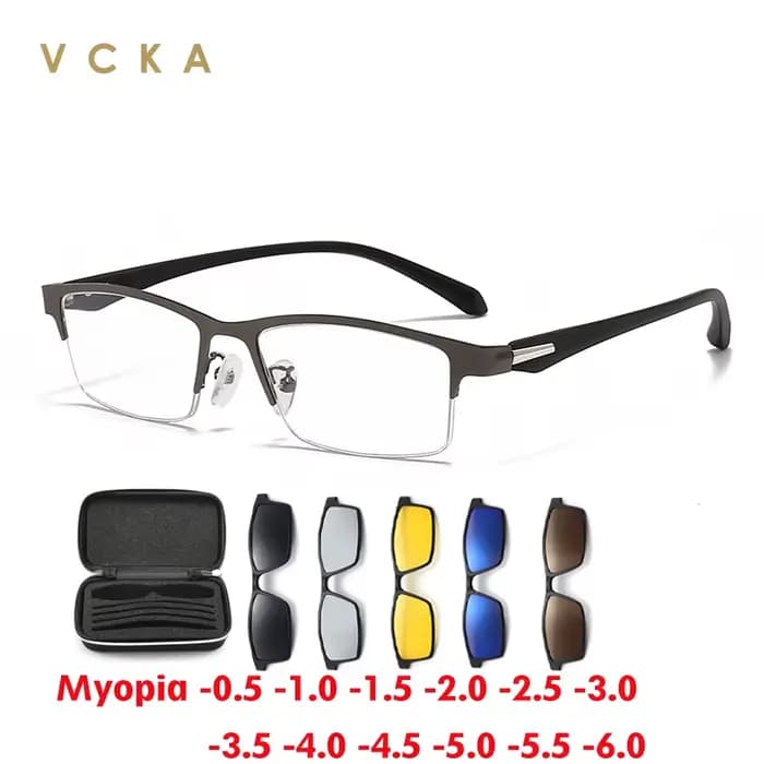 VCKA demi-monture lunettes de soleil polarisées myopie 6 In1 alliage hommes femmes pince magnétique 