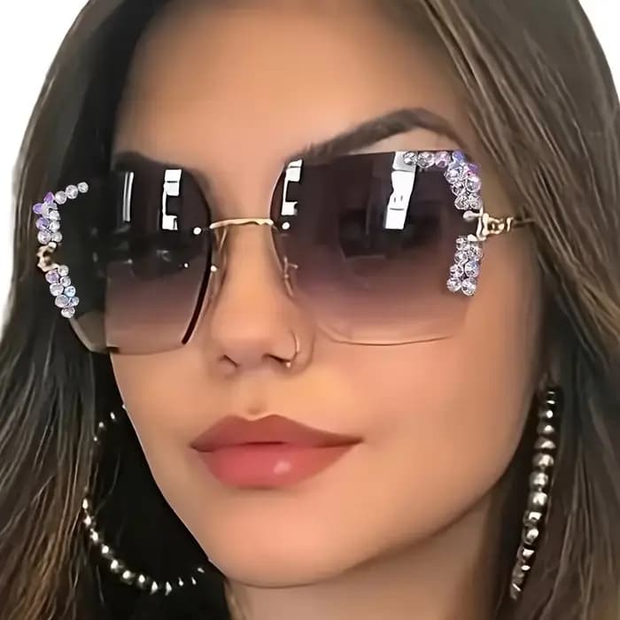 1 paire de lunettes à verres dégradés carrés sans cadre pour femmes à la mode avec décoration en cri