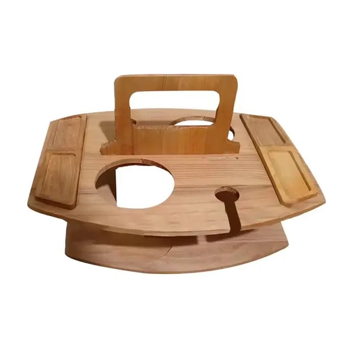 Table de pique-nique pliante en bois avec porte-verre, bureau rond pliable, porte-verre à vin, table