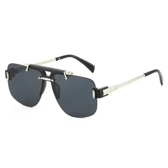 Y2k demi-monture pilote lunettes de soleil femmes pour hommes 2025 Vintage surdimensionné Punk métal