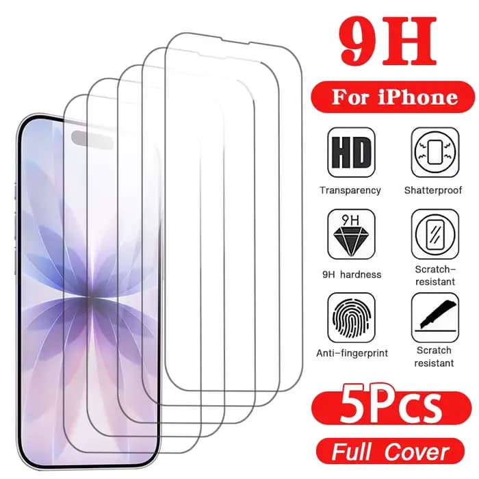 5 pièces verre trempé pour iphone 17 Pro Max Air 16 16e 15 14 13 12 11 6 7 8 Plus Mini X Xr Xs Max v