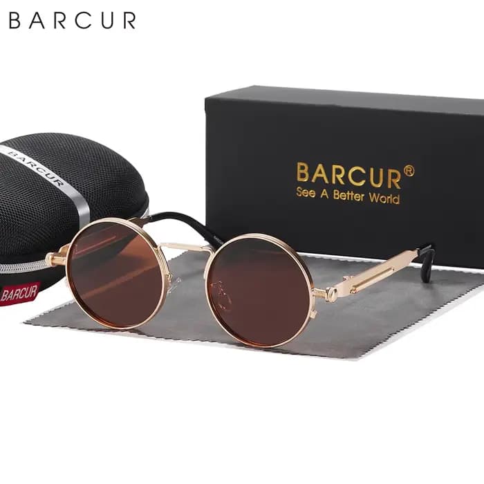 BARCUR-Lunettes de soleil rondes polarisées pour hommes et femmes, lunettes de soleil rétro steampun