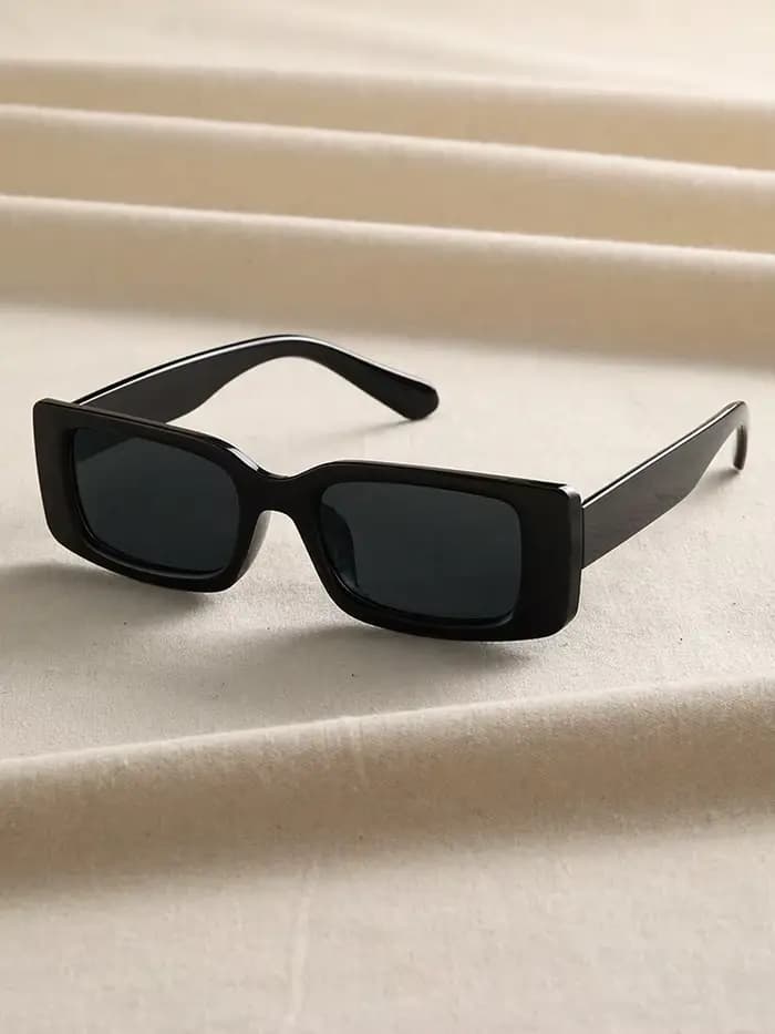 1 paire de lunettes de soleil carrées en plastique noir unisexe, pour la plage et la photographie qu