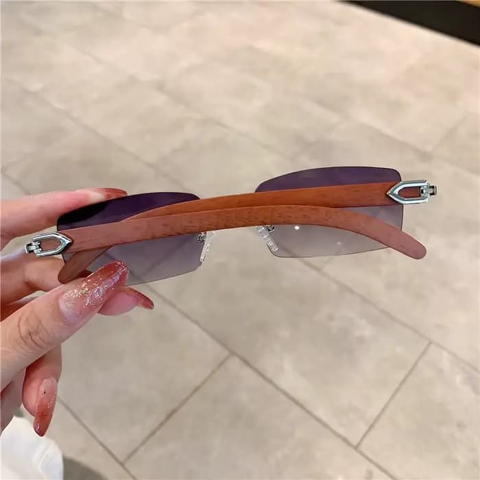 KAMMPT lunettes de soleil sans monture pour hommes femmes motif en bois marque de luxe rétro lunette