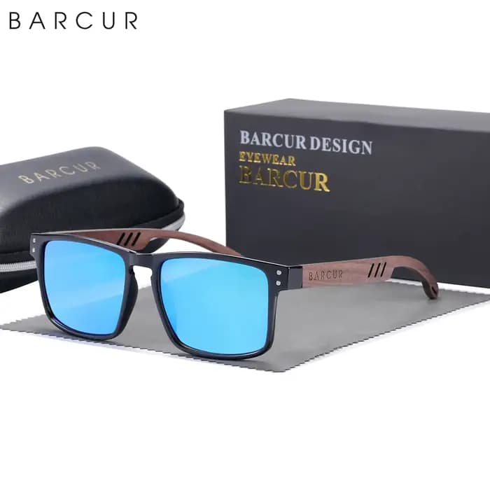 BARCUR-Lunettes de soleil carrées polarisées en bois, design original, marque de luxe, accessoires d