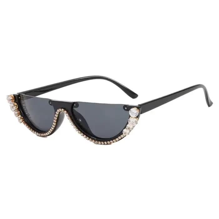 Lunettes de soleil ovales magnifiques pour femmes, demi-montures, avec cristaux faits à la main, dia