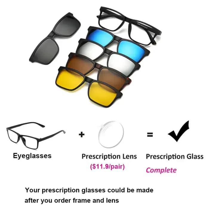 Lunettes de soleil à clip magnétique TR90 pour hommes et femmes, monture optique myopie avec 5 lenti