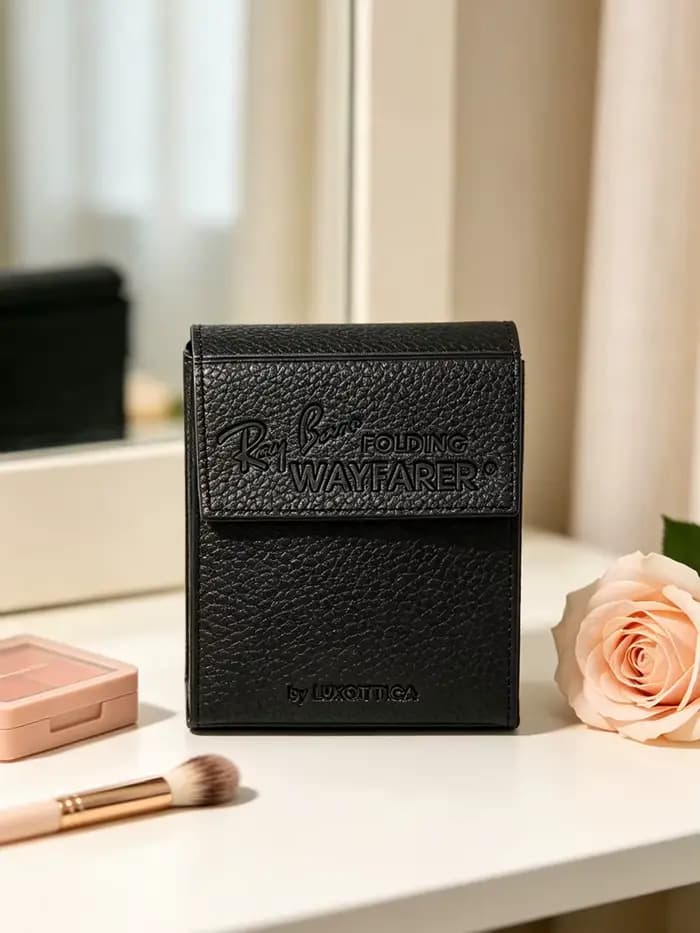 Ray-Ban – étui à lunettes pliable Wayfarer carré en cuir PU, Mini boîte à lunettes de soleil noire p