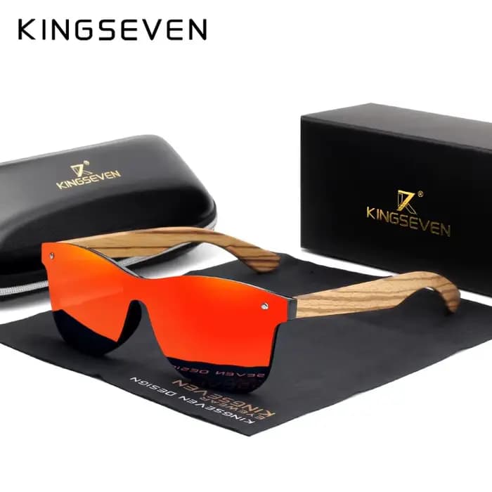 KINGSEVEN 2024 Lunettes de soleil carrées polarisées pour hommes et femmes, monture en bois zèbre, v