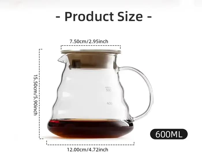 Carafe à café en verre de 600ml, cafetière Standard transparente pour verser sur cafetière