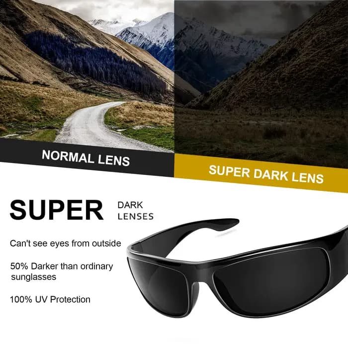 Prévention Jcorde I-Lunettes de soleil super foncées pour hommes, noires, rondes, protection UV400, 