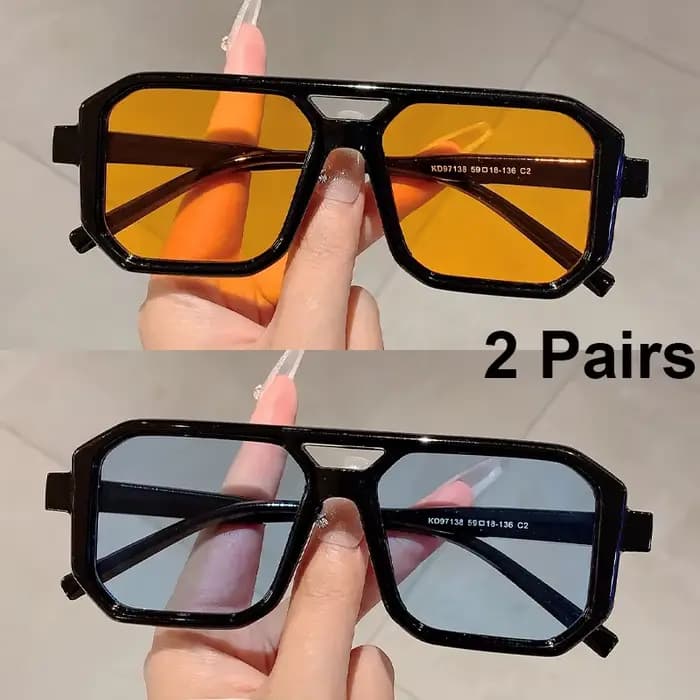 2 paires de lunettes de soleil carrées Vintage pour hommes et femmes, Chic rétro, Double pont dégrad