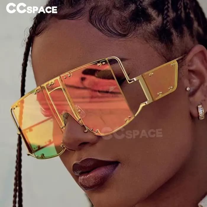 Lunettes de soleil carrées à rivets en métal pour hommes et femmes, surdimensionnées, miroir, nuance