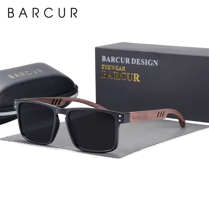 BARCUR-Lunettes de soleil carrées polarisées en bois, design original, marque de luxe, accessoires d