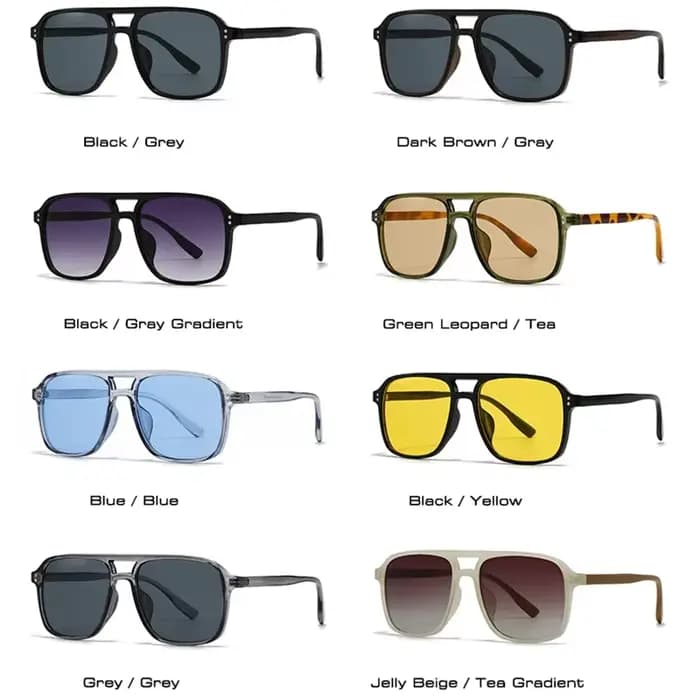 SO & EI mode Double ponts carrés Rivets femmes lunettes de soleil rétro hommes dégradé nuances UV400
