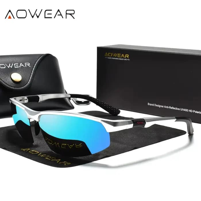 AOWEAR-Lunettes de soleil miroir sans monture pour hommes, lunettes de soleil polarisées, qualité de