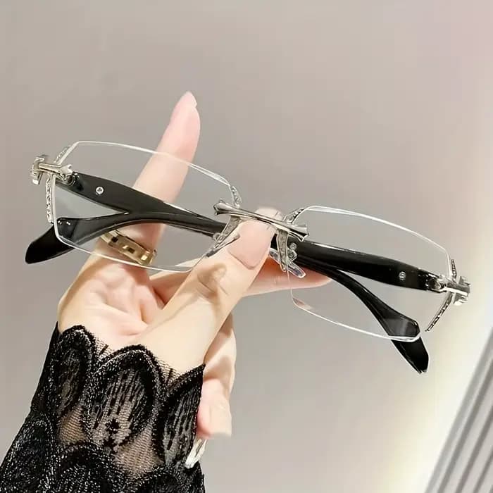 Lunettes rectangulaires rétro sans monture pour femmes et hommes, design Y2K, verres taillés, anti-l