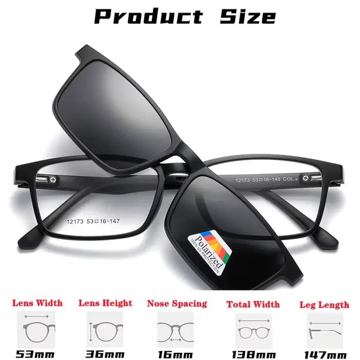 YIMARUILI Ultra-léger 1 + 5 aspiration magnétique polarisé pince lunettes TR90 rétro carré optique P