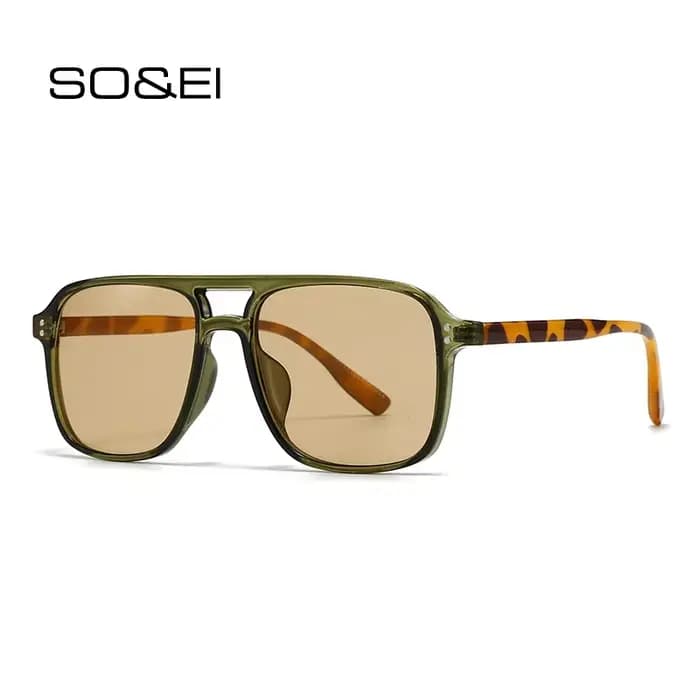 SO & EI mode Double ponts carrés Rivets femmes lunettes de soleil rétro hommes dégradé nuances UV400