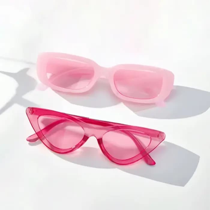 2 paires de lunettes de soleil carrées œil de chat roses pour femmes, lunettes décoratives décontrac