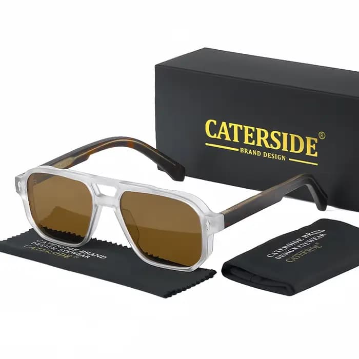 CATERSIDE-Lunettes de soleil carrées vintage pour hommes et femmes, dessus plat, doubles ponts, lune