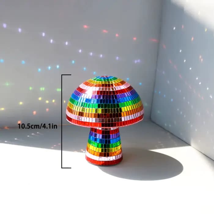 Boule Disco incassable arc-en-ciel pulvérisée à la main, décor de champignon, centre de Table en ver