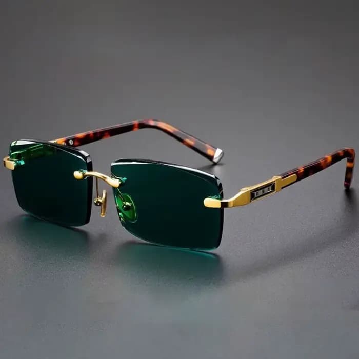 Lunettes de soleil rétro sans cadre pour hommes, pierre de cristal vert, lunettes de cyclisme, impri