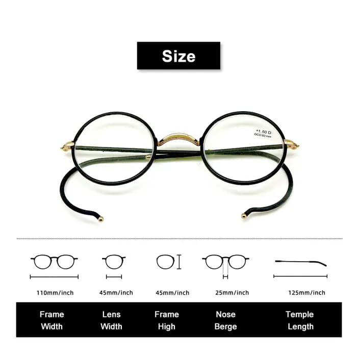 Lunettes de lecture rétro, monture ronde en métal + lecteur de poche portable 1.0 à + 3.5