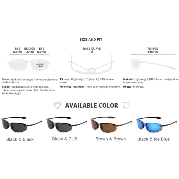 Lunettes de soleil de sport polarisées pour hommes et femmes, TR90, légères, monture sans bords, UV4