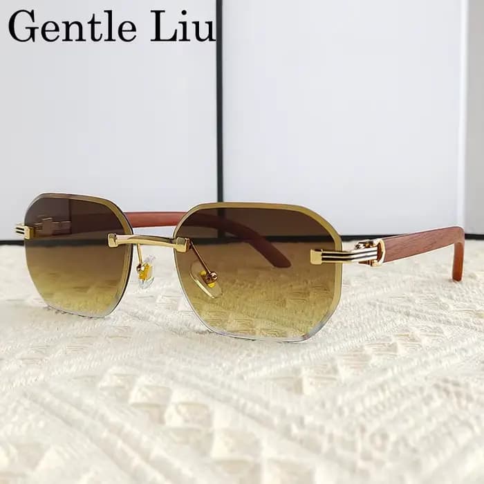 Lunettes de soleil vintage carrées sans monture pour hommes 2026 – Marque de luxe tendance, style pu