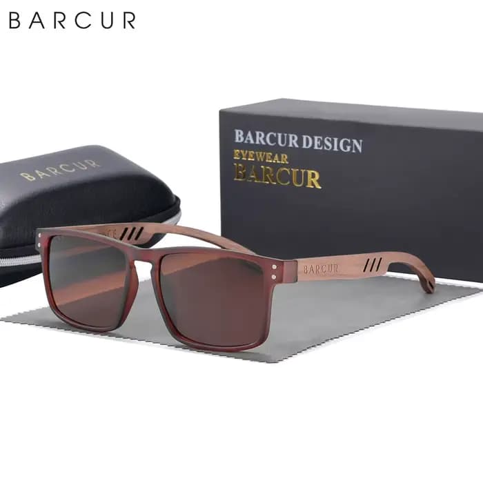 BARCUR-Lunettes de soleil polarisées en bois naturel pour hommes, design original, lunettes de solei