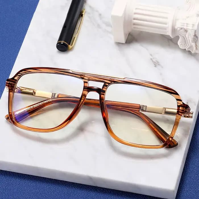 Lunettes de lecture carrées à double pont pour hommes, rayures de thé vintage, anti-rayons bleus, lu