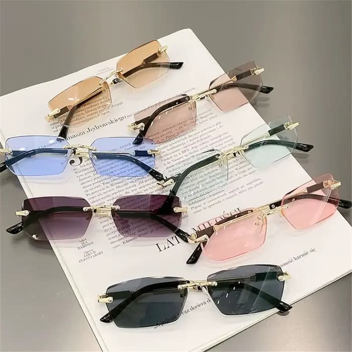Lunettes de soleil rectangulaires sans monture pour femmes et hommes