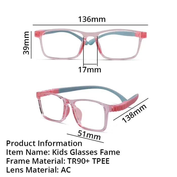 Enfants lunettes cadre spécifications optiques rectangulaire Silicone TR90