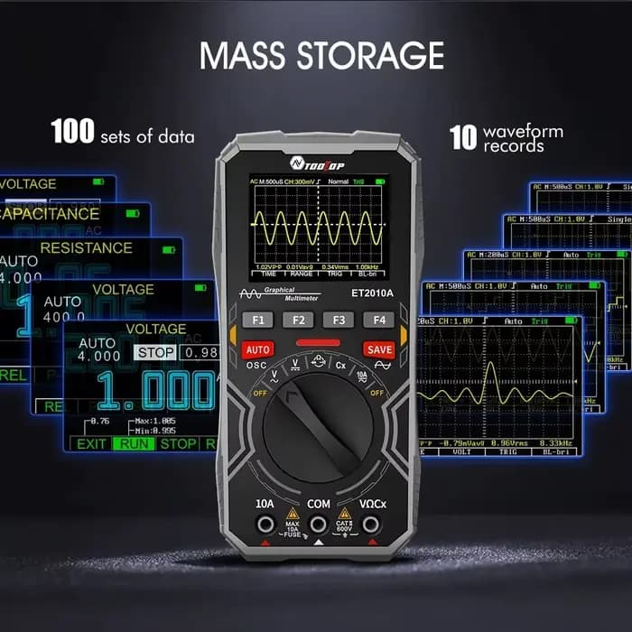 TOl'hyTOP ET2010A-Multimètre d'oscilloscope numérique portable, outil de test électrique multifonctionnel, 2 en 1, 2.5Msps, 1MHz