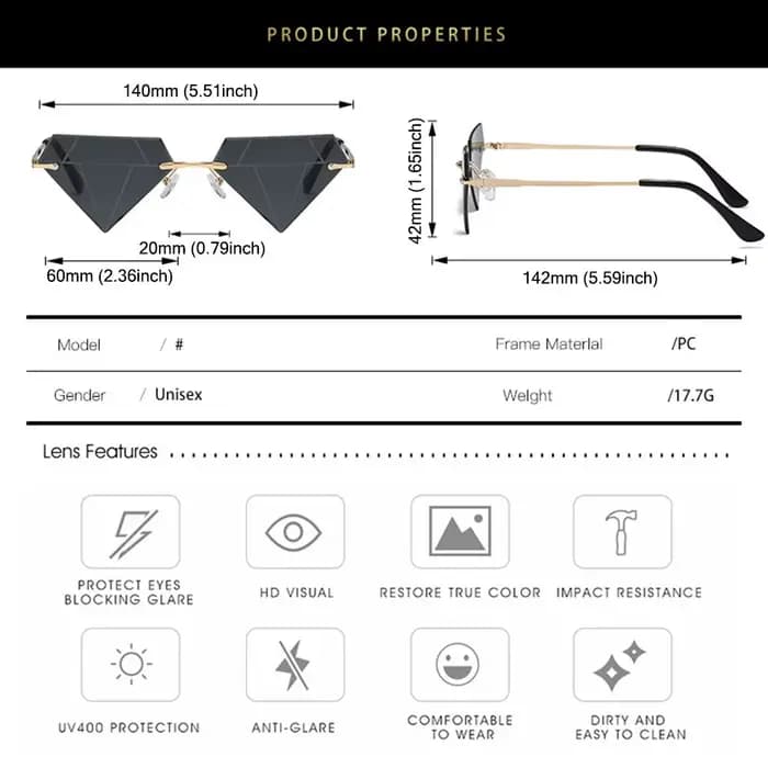 Lunettes de soleil en forme de diamant triangle pour femmes et hommes
