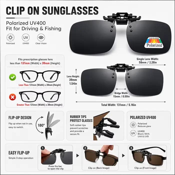3 paires de verres polarisés à clipser
