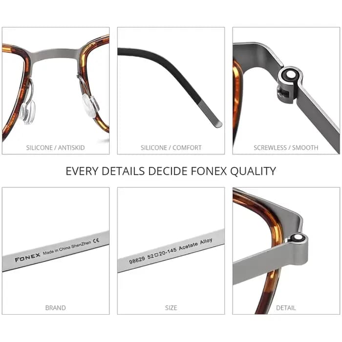 FONEX-Montures de lunettes carrées en alliage d'acétate pour hommes, lunettes ultralégères, sans vis, lunettes japonaises Morten, design de marque, Bad, 98629