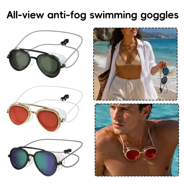 Lunettes de natation anti-buée à vision panoramique, protection UV, lentille panoramique, étanchéité en silicone, sangle élastique réglable, lunettes de natation